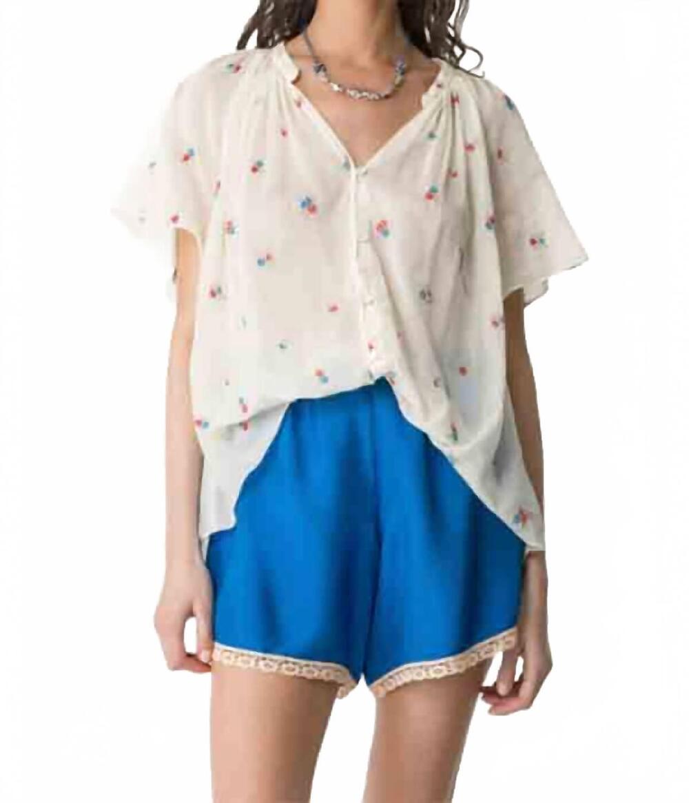 NEW FORTE FORTE women's "petites fleurs" embroidery voile bohemienne shirt in iv